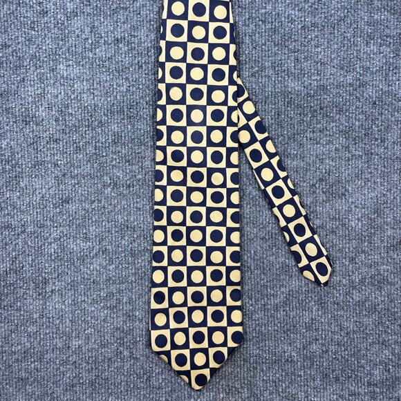 Neiman Marcus REPP Tie 4" X 58" Blue/Yellow Geometric Hand Made 100% Silk - Picture 1 of 11